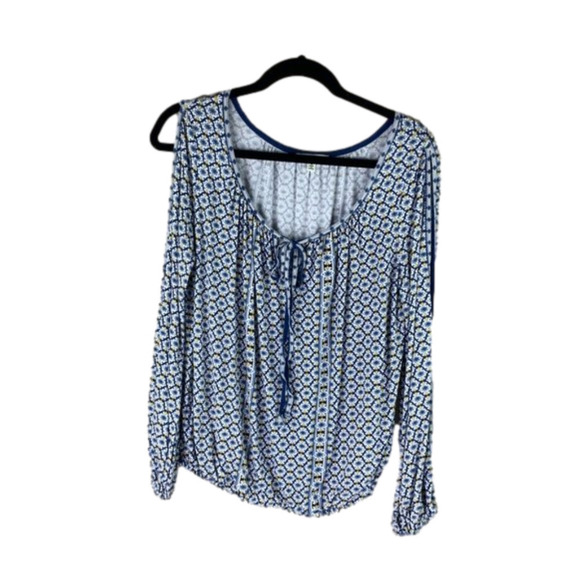 MAX Studio I Blue WhiteI  Cold Shoulder Blouse - Picture 1 of 10